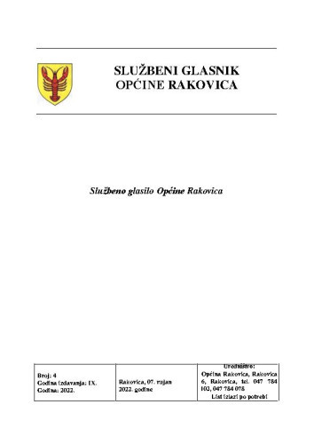 Službeni glasnik Općine Rakovica : 9,4(2022) /  Mihovil Bićanić glavni i odgovorni urednik