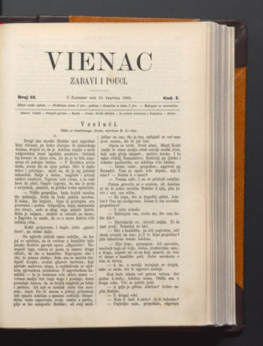 Vienac : zabavi i pouci. : 1,12(1869) / urednik Gjuro Deželić.