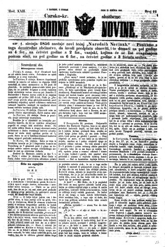 Carsko-kr. službene narodne novine : 22,12(1856) / privremeni učrednik Dr. Demeter.