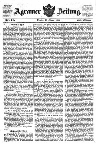 Agramer Zeitung : 29,48(1854) / für die Redaktion verantwortlich Ivan Sonvan. 