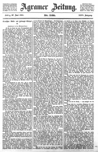 Agramer Zeitung : 26,146(1851) / für die Redaktion verantwortlich Ivan Sonvan. 