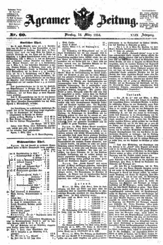Agramer Zeitung : 29,60(1854) / für die Redaktion verantwortlich Ivan Sonvan. 