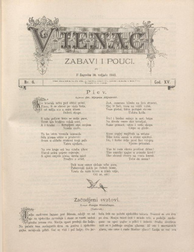 Vienac : zabavi i pouci. : 15,6(1883) / uredjuju V. Klaić i M. Maravić.