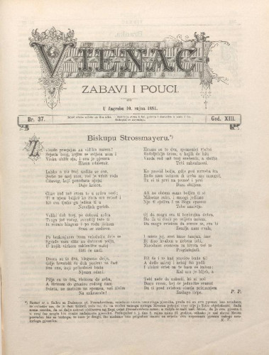 Vienac : zabavi i pouci. : 13,37(1881) / urednik August Šenoa.