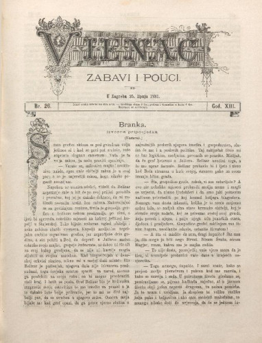 Vienac : zabavi i pouci. : 13,26(1881) / urednik August Šenoa.
