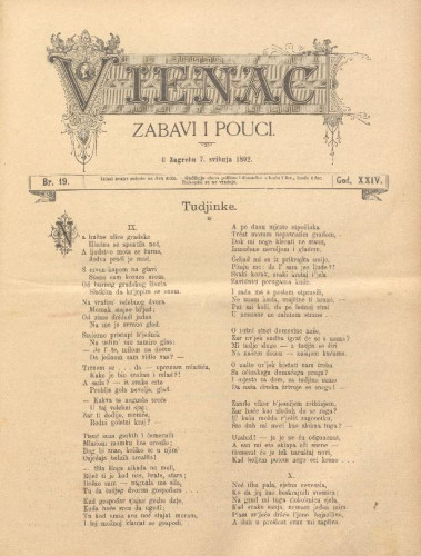 Vienac : zabavi i pouci. : 24,19(1892) / uredjuju V. Klaić i M. Maravić.