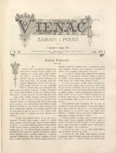Vienac : zabavi i pouci. : 14,26(1882) / urednik Fran Folnegović.