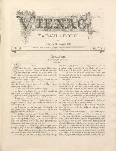 Vienac : zabavi i pouci. : 14,42(1882) / urednik Fran Folnegović.