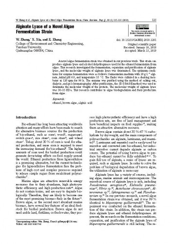 Alginate lyase of a novel algae fermentation strain   / Wen Zhang, X. Xia, Z. Zhang.
