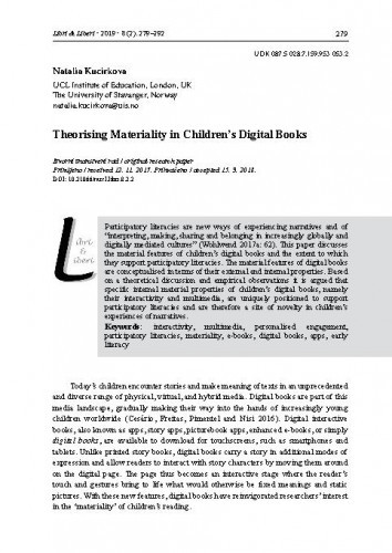Theorising materiality in children's digital books / Natalia Kucirkova.