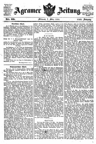 Agramer Zeitung : 29,49(1854) / für die Redaktion verantwortlich Ivan Sonvan. 