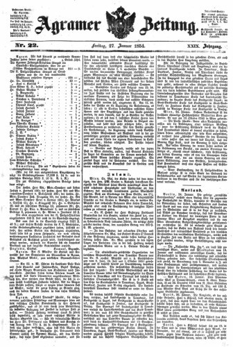Agramer Zeitung : 29,22(1854) / für die Redaktion verantwortlich Ivan Sonvan. 