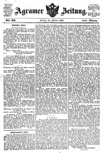 Agramer Zeitung : 29,33(1854) / für die Redaktion verantwortlich Ivan Sonvan. 