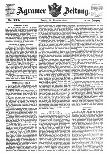 Agramer Zeitung : 28,271(1853) / Redakteur und Verleger F. S. Stauduar.
