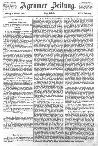 Agramer Zeitung : 26,229(1851) / für die Redaktion verantwortlich Ivan Sonvan. 