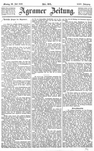 Agramer Zeitung : 24,97(1849) / Verleger und Redacteur F. S. Stauduar.