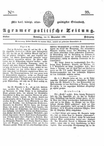 Agramer politische Zeitung : 11,99(1836) / Verlager und Redacteur Franz Stauduar und Ferd. Rosenau.