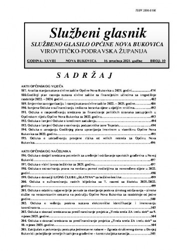 Službeni glasnik : službeno glasilo Općine Nova Bukovica : 28,10(2021) / Općina Nova Bukovica ; odgovorni urednik Irena Stipanović.