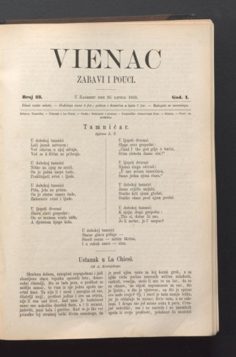 Vienac : zabavi i pouci. : 1,23(1869) / urednik Gjuro Deželić.