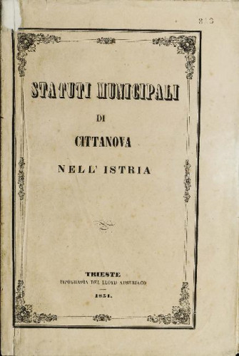 Statuti municipali di Cittanova nell' Istria.