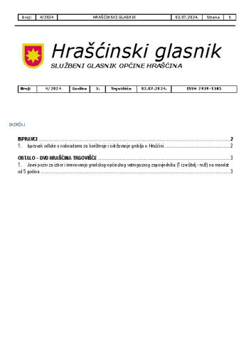 Hrašćinski glasnik  : službeni glasnik Općine Hrašćina : 3,4(2024) / odgovorni urednik Ivana Čavec.