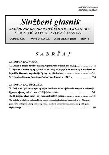 Službeni glasnik  : službeno glasilo Općine Nova Bukovica : 30,6(2023) / Općina Nova Bukovica ; odgovorni urednik Irena Stipanović.