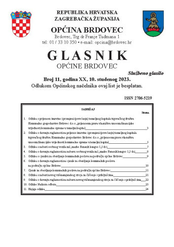 Glasnik Općine Brdovec : 20,11(2023)  / uredništvo Alen Prelec, Maja Coner i Daniel Bukovinski.