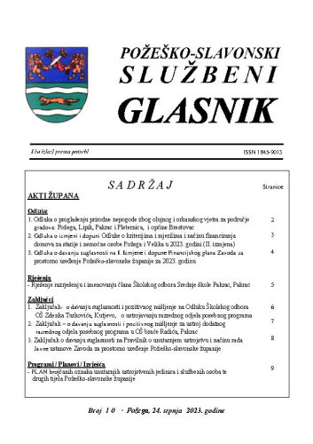 Požeško-slavonski službeni glasnik : 10(2023)  / glavna urednica Mateja Tomašević.