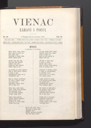 Vienac : zabavi i pouci. : 4,46(1872) / urednik Franjo Marković.