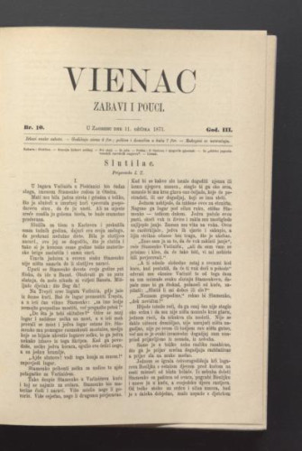 Vienac : zabavi i pouci. : 3,10(1871) / urednici Ivan Perkovac i Ivan Dežman.