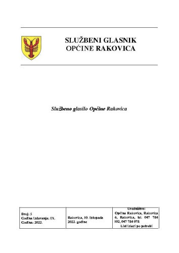 Službeni glasnik Općine Rakovica : 9,5(2022) /  Mihovil Bićanić glavni i odgovorni urednik