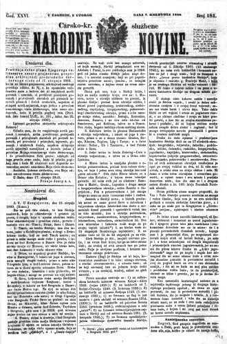 Carsko-kr. službene narodne novine : 26,181(1860)  / odgovorni učrednik Dr. Demeter.