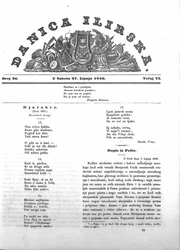 Danica ilirska : 6,26(1840) / učrednik Ljudevit Gaj.