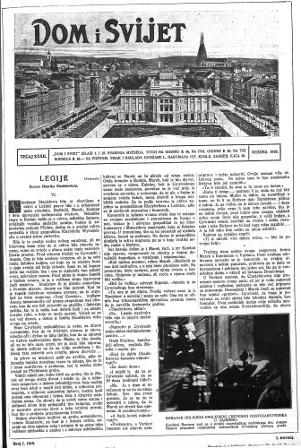 Dom i sviet  : ilustrovani list za zabavu, pouku i viesti dnevnih dogadjaja, javnom i društvenom životu, umjetnosti i znanosti, trgovini, obrtu, glazbi i kazalištu : 32,7(1919) / urednik Rudolf Kugli.
