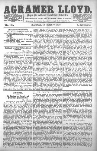 Agramer Lloyd  : organ für volkswirtschaftliche Interessen : 6,189(1903) / verantwortlicher Redacteur E. L. Blau.