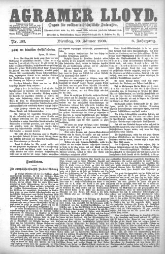 Agramer Lloyd  : organ für volkswirtschaftliche Interessen : 6,163(1903) / verantwortlicher Redacteur E. L. Blau.