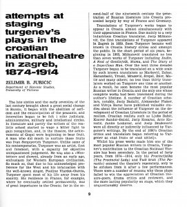 Attempts at staging Turgenev's plays in the Croatian National Theatre in Zagreb   : 1874-1914 / Želimir B. Juričić