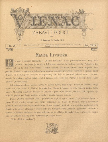Vienac : zabavi i pouci. : 24,26(1892) / uredjuju V. Klaić i M. Maravić.