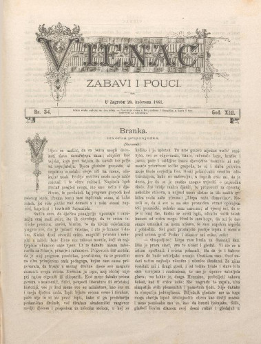 Vienac : zabavi i pouci. : 13,34(1881) / urednik August Šenoa.