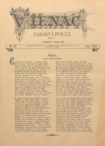 Vienac : zabavi i pouci. : 22,27(1890) / uredjuju V. Klaić i M. Maravić.