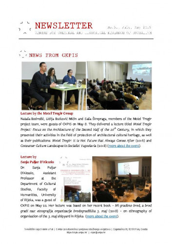 Newsletter : 31(2019) / Centre for Cultural and Historical Research of Socialism = Centar za kultorološka i povijesna istraživanja socijalizma ; editor Saša Vejzagić.