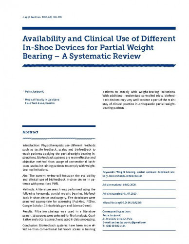 Availability and clinical use of different in-shoe devices for partial weight bearing : a systematic review / Petra Josipović.