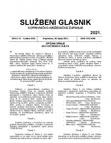 Službeni glasnik Koprivničko-križevačke županije : 29,12(2021) / glavni i odgovorni urednik Marina Horvat.