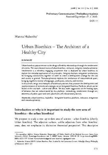 Urban bioethics : the architect of a healthy city / Hanna Hubenko.