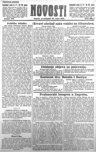 Novosti : 16,259(1921) / odgovorni urednik Lj. Z. Kara.