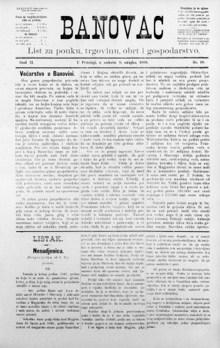 Banovac  : list za pouku, trgovinu, obrt i gospodarstvo : 2,10(1889) / odgovorni urednik Gjuro Kostinčer.