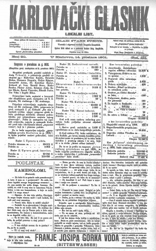 Karlovački glasnik : lokalni list : 3,50(1901) / odgovorni urednik Dragutin Hauptfeld.