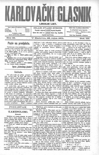 Karlovački glasnik : lokalni list : 3,39(1901) / odgovorni urednik Dragutin Hauptfeld.
