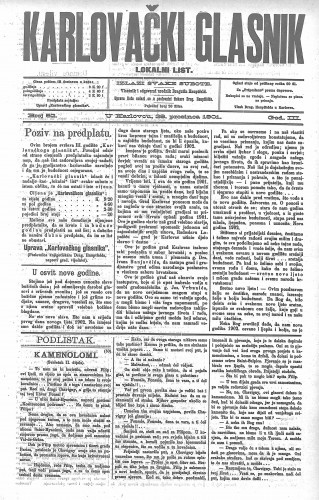 Karlovački glasnik : lokalni list : 3,52(1901) / odgovorni urednik Dragutin Hauptfeld.