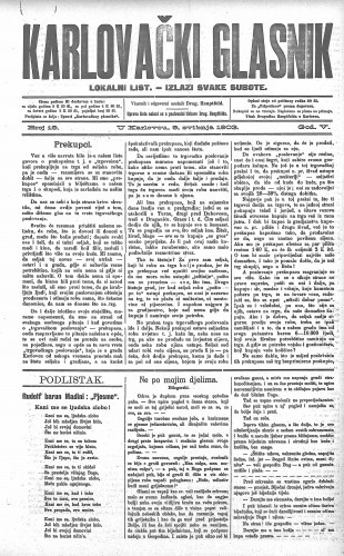Karlovački glasnik : lokalni list : 5,19(1903) / odgovorni urednik Drag. Hauptfeld.